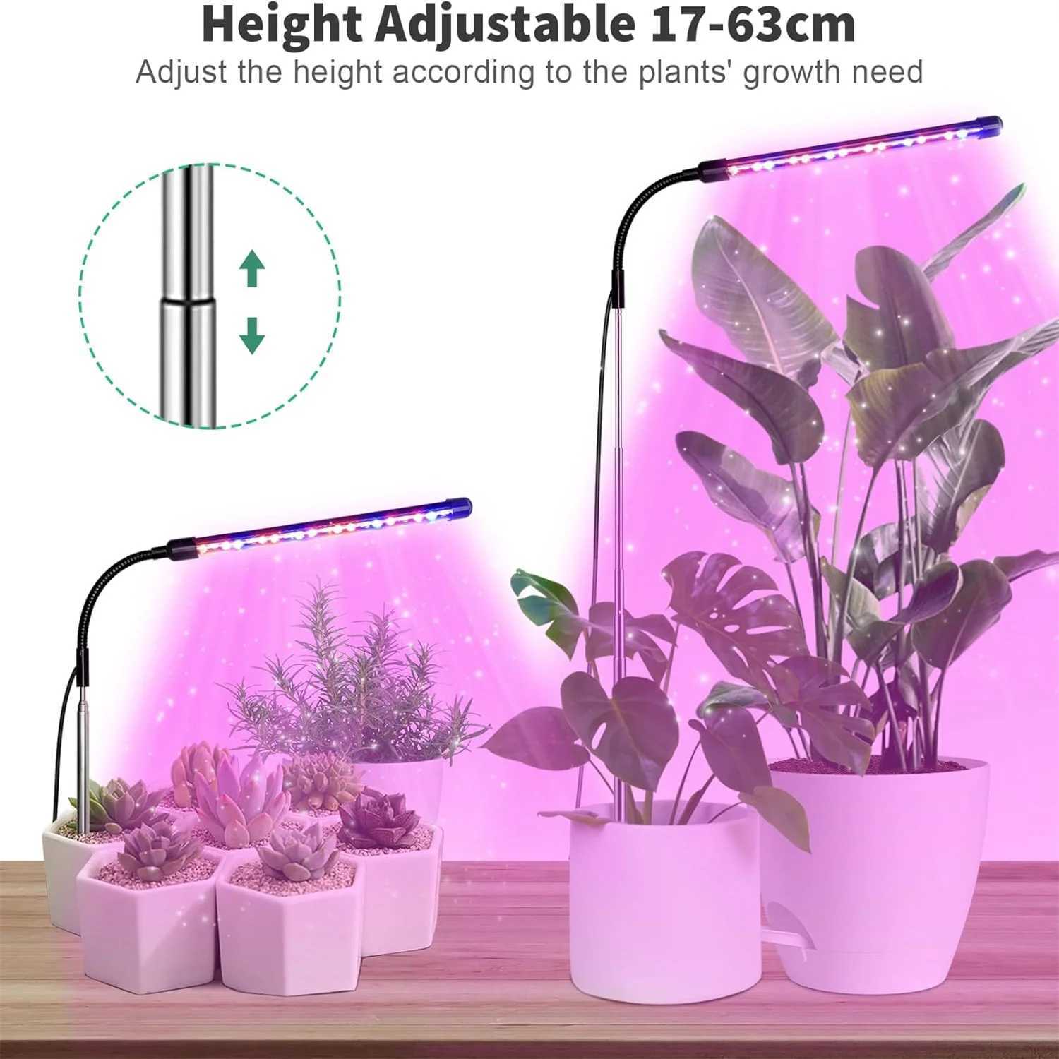 3Colors USB Grow Lamp Plant Full Spectrum Growth Light 5V Timed Dimming Switch Plug-in Telescopic Tube Indoor Plant LightingXJ250526