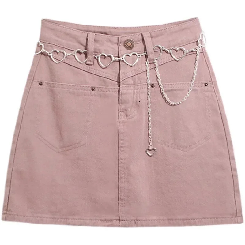 High Waist Denim Mini Skirt Women Summer plus Size Conceal Belly A Line Half Body Skirts Pinkish Brown Fabric Pocket Deco 250516Z