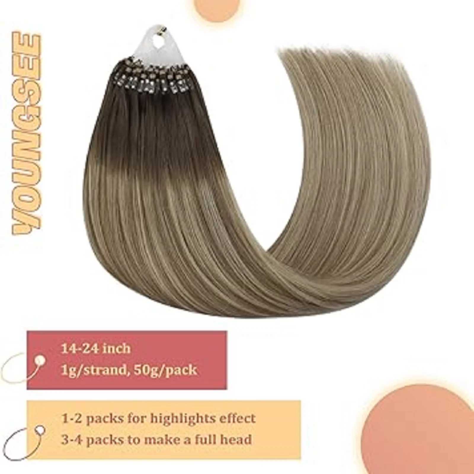 See Micro Loop Hair Balayage Color Real Human Hair Invisible Natural Hair Extension Brazilian Hair 14-24Inch 50G S25526