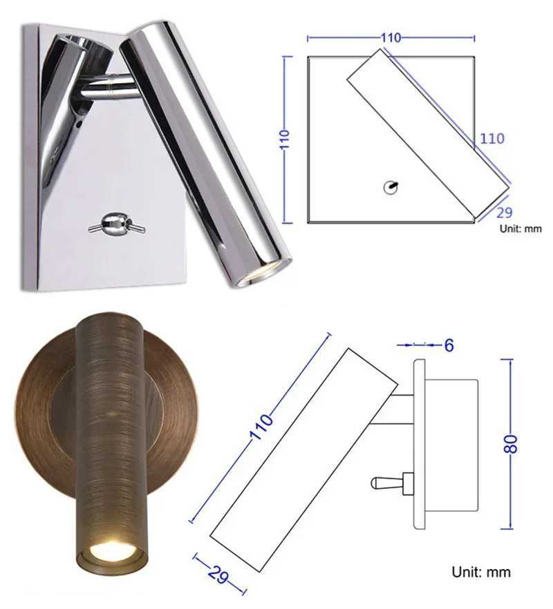 Embedded LED Reading Wall Lamp with Switch Adjustable Hotel Bedroom Bedside Headboard Sconce Spot LED Light Fixture AC110-220VXJ250526