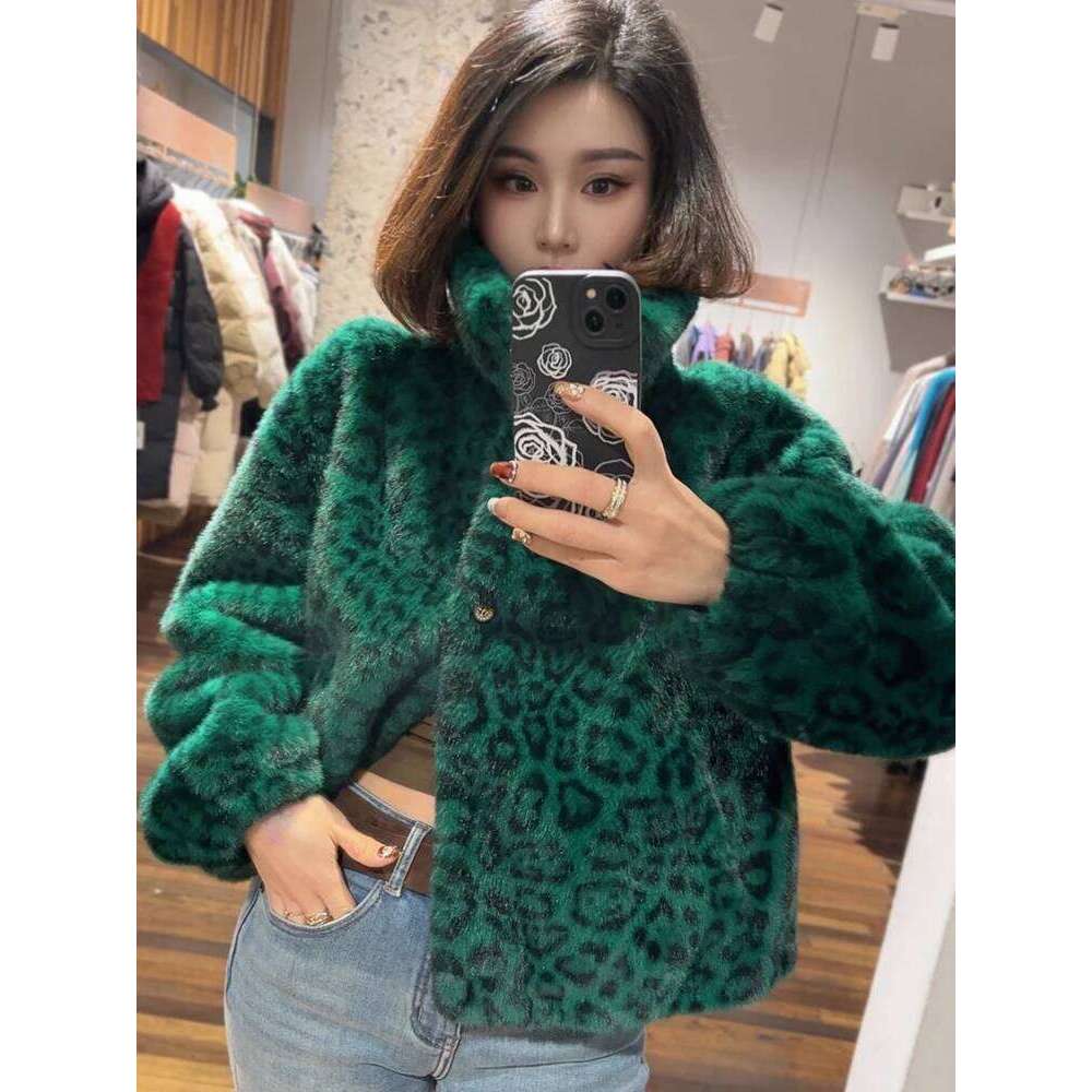 2024 Winter New Lapel Leopard Print Imitation Mink Jacket Women's Environmentally Friendly Fur Integrated Coats