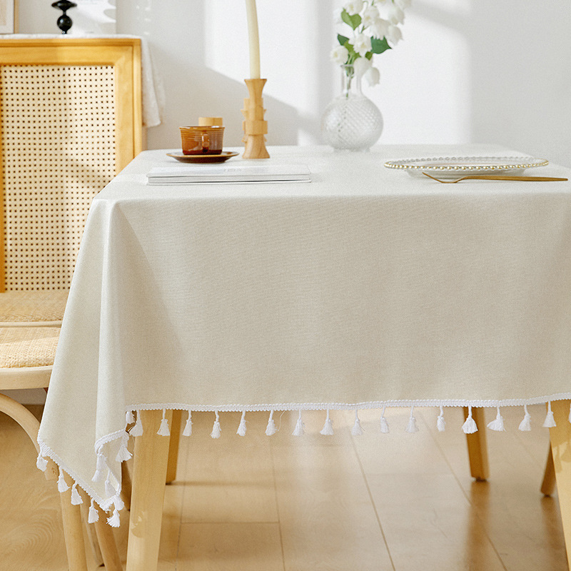 B371 tablecloth waterproof and oil-proof wash-free Nordic solid color imitation cotton and linen fabric rectangular light luxury high-end dining table