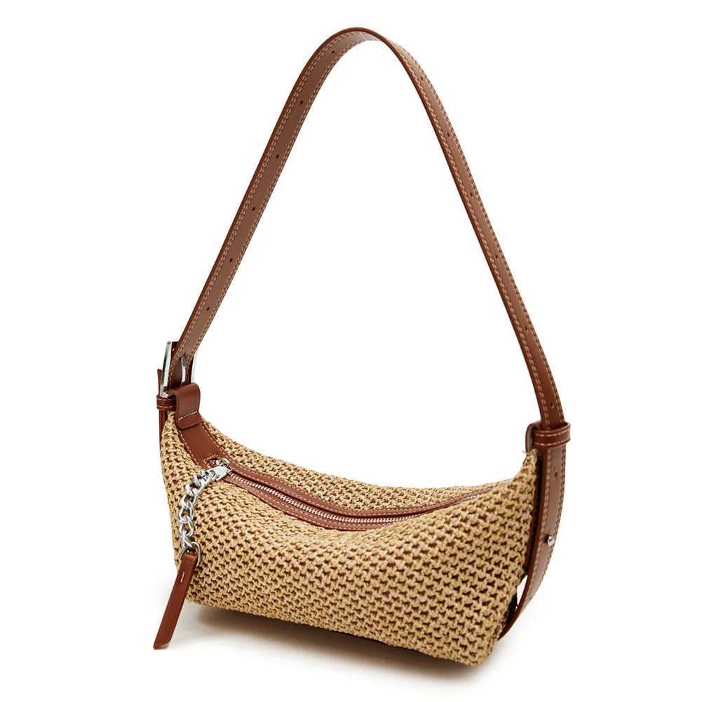 Women Straw Dumpling Bag Adjustable Strap Vintage Shoulder Bag Contrast Color Retro Straw Sling Bag Ladies Summer Daily Bag W250524