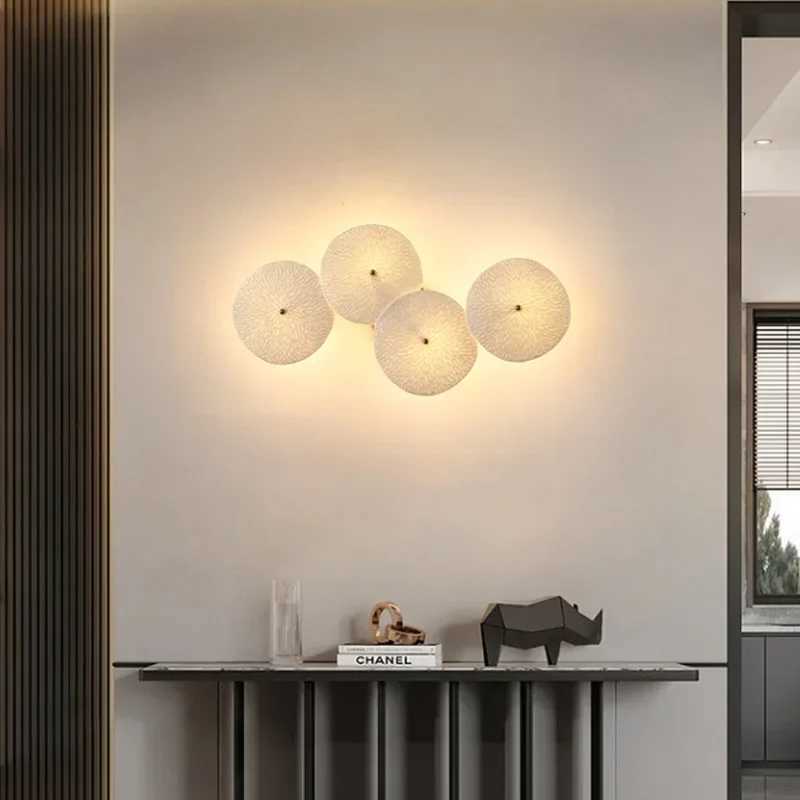Lotus Petal Wall Lamp LED Round Ceramic Lamp For Living Room Background Bedroom Corridor Decoration Golden bedroom Wall sconceXJ250526