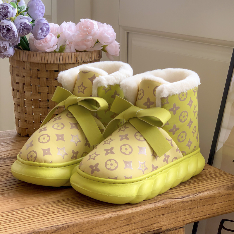 Fashionable Versatile Warm High Top Snow Boots Women Winter Outdoor Non Slip Waterproof Thick Sole Cotton Shoes with Bow Design