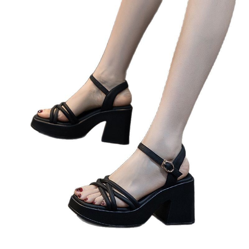 Rough heeled fairy style Roman sandals for women 2025 new summer outfit, anti slip and height increasing fashion, paired with skirts and high heels Dd
