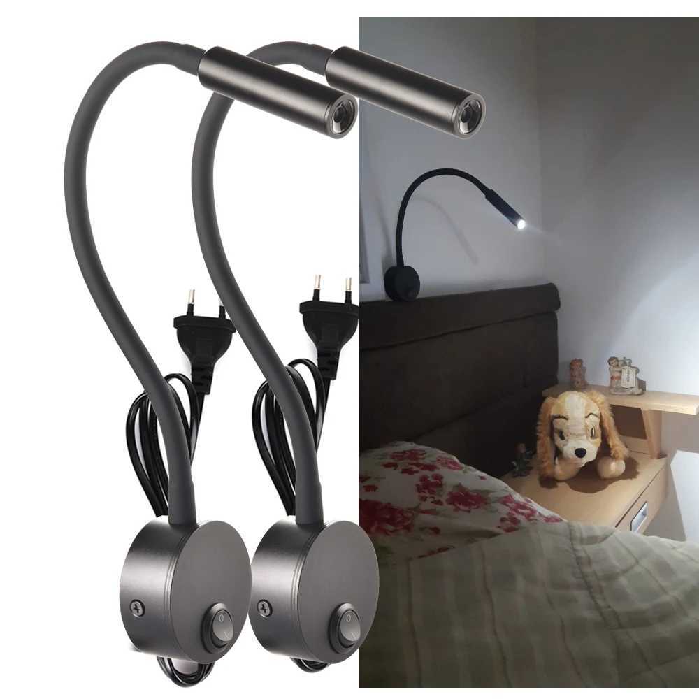 2pcs LED Wall lamp 3W for Bedside Study Reading Book Lamp Black Silver White wall light EU US Plug CordXJ250526