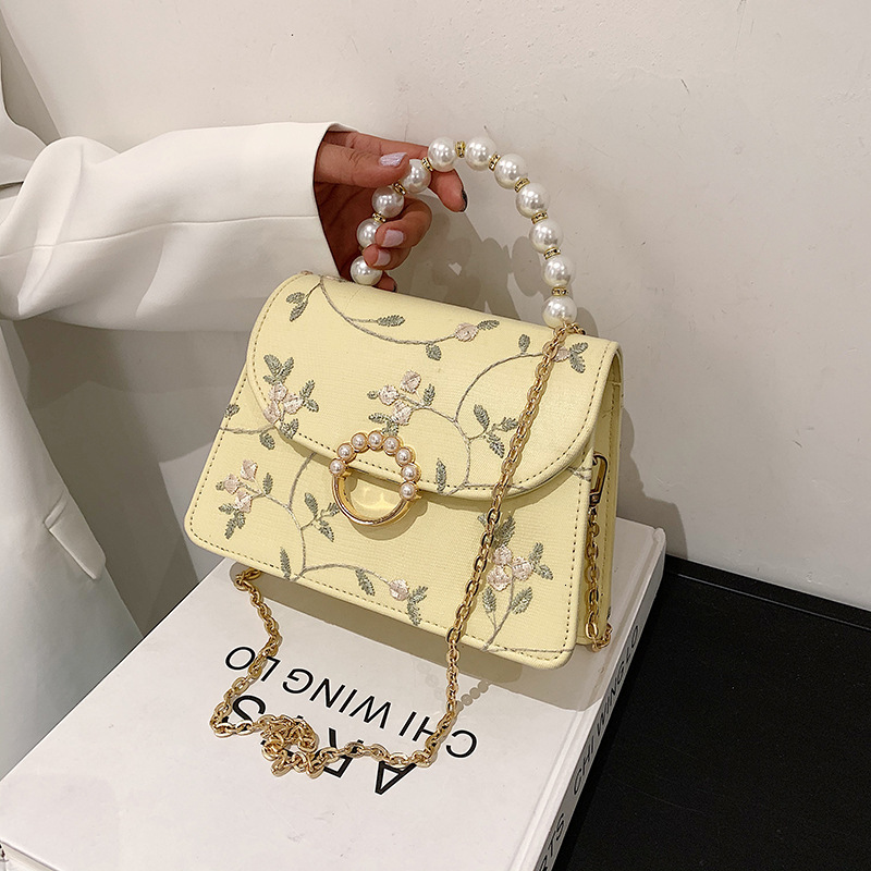 Free Shipping Designer Bag Lace Embroidered Women New Chain Shoulder For Women Pearl Crossbody Bag Chinese Style Hand-held Small Square Bag