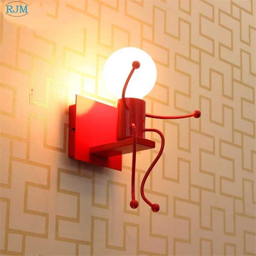 Nordic Modern Simple Creative Cartoon Children Iron Wall Lamps for Living Room Bedroom Bedside Hallway Indoor Lighting DecorXJ250526