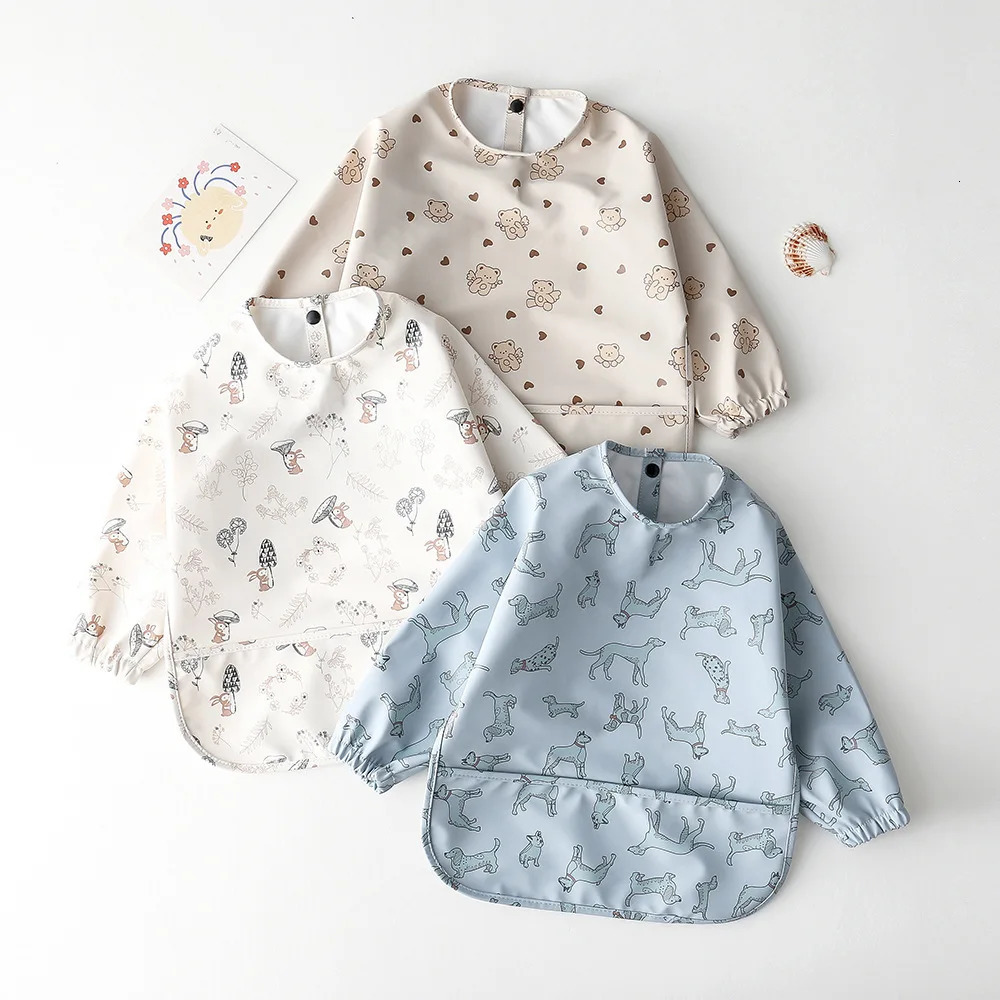 Cute Baby Bibs Toddler Waterproof Long Sleeve Apron Cartoon Animals Children Feeding Smock Bib Baby Stuff born Accessories 250522
