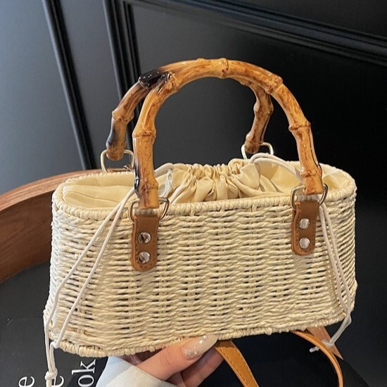 Pastoral Style Straw Woven for Women 2025 Summer New Handheld Bamboo Versatile Shoulder Crossbody Beach Bag