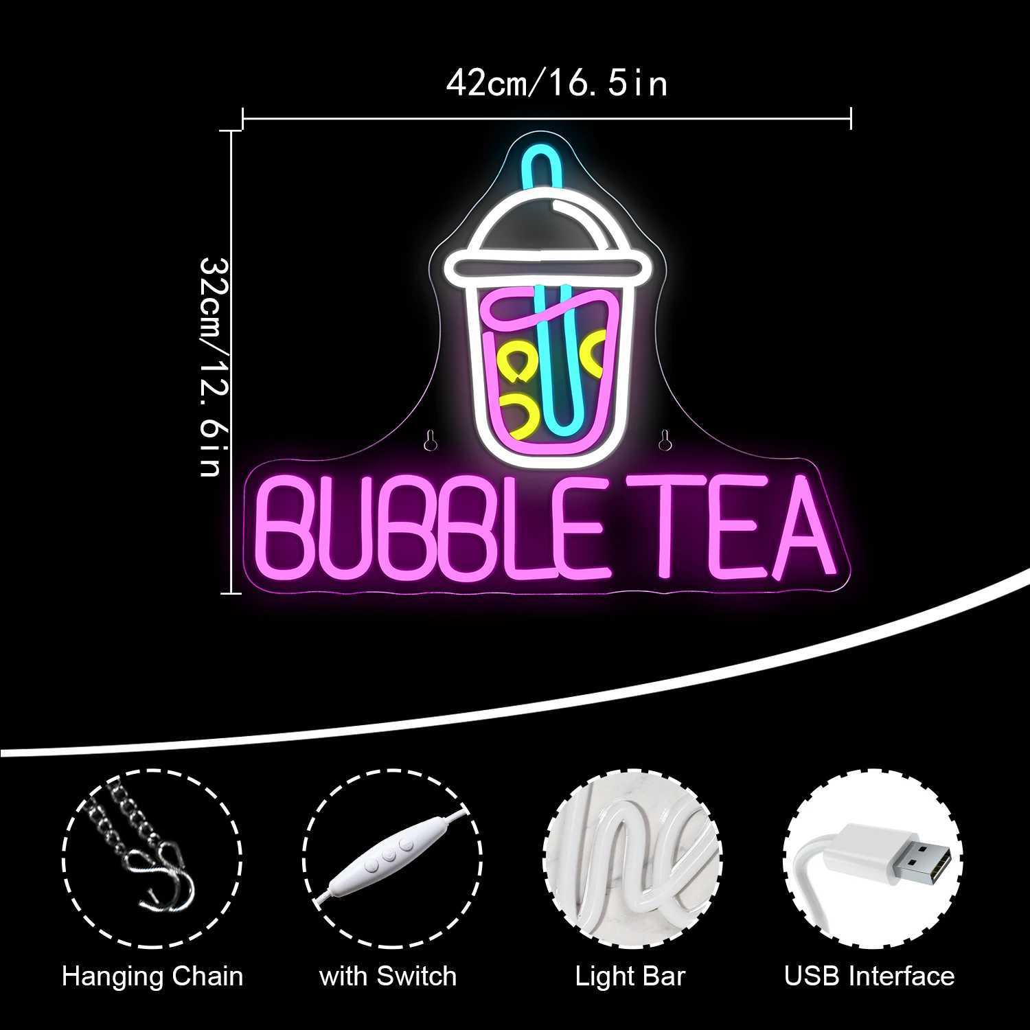 Bubble Tea Neon Signs For Wall Decor Milk Tea Room Decoration Boba Drink LED Lights Dessert Shop Bar Club Welcome Sign USB Lamp W250526