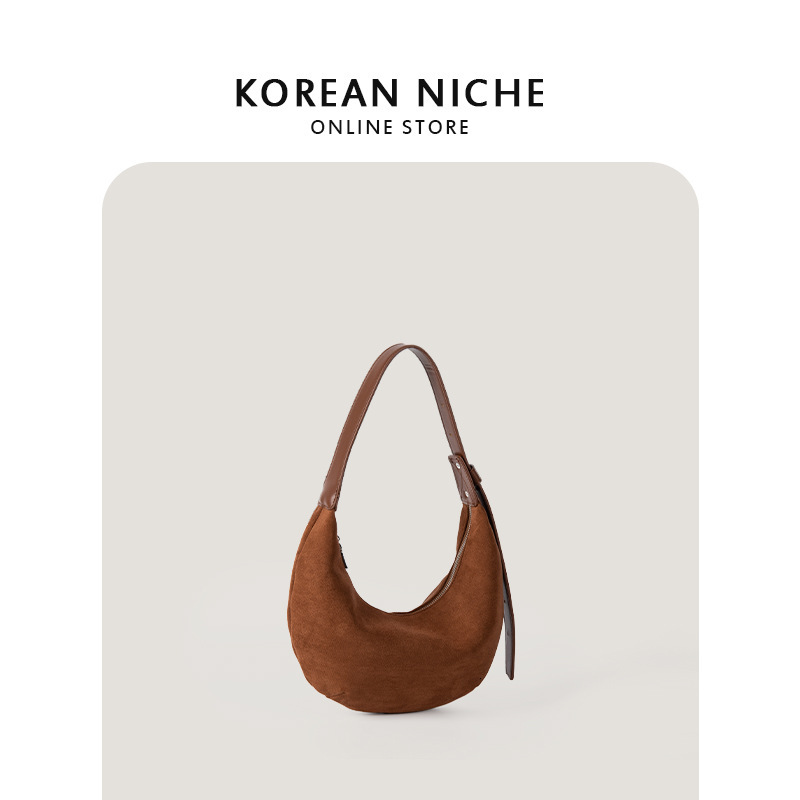 2024 Autumn And Winter New Japanese And Korean Niche Ins Maillard Suede One-shoulder Armpit Bag For Women Casual Versatile Dumplings