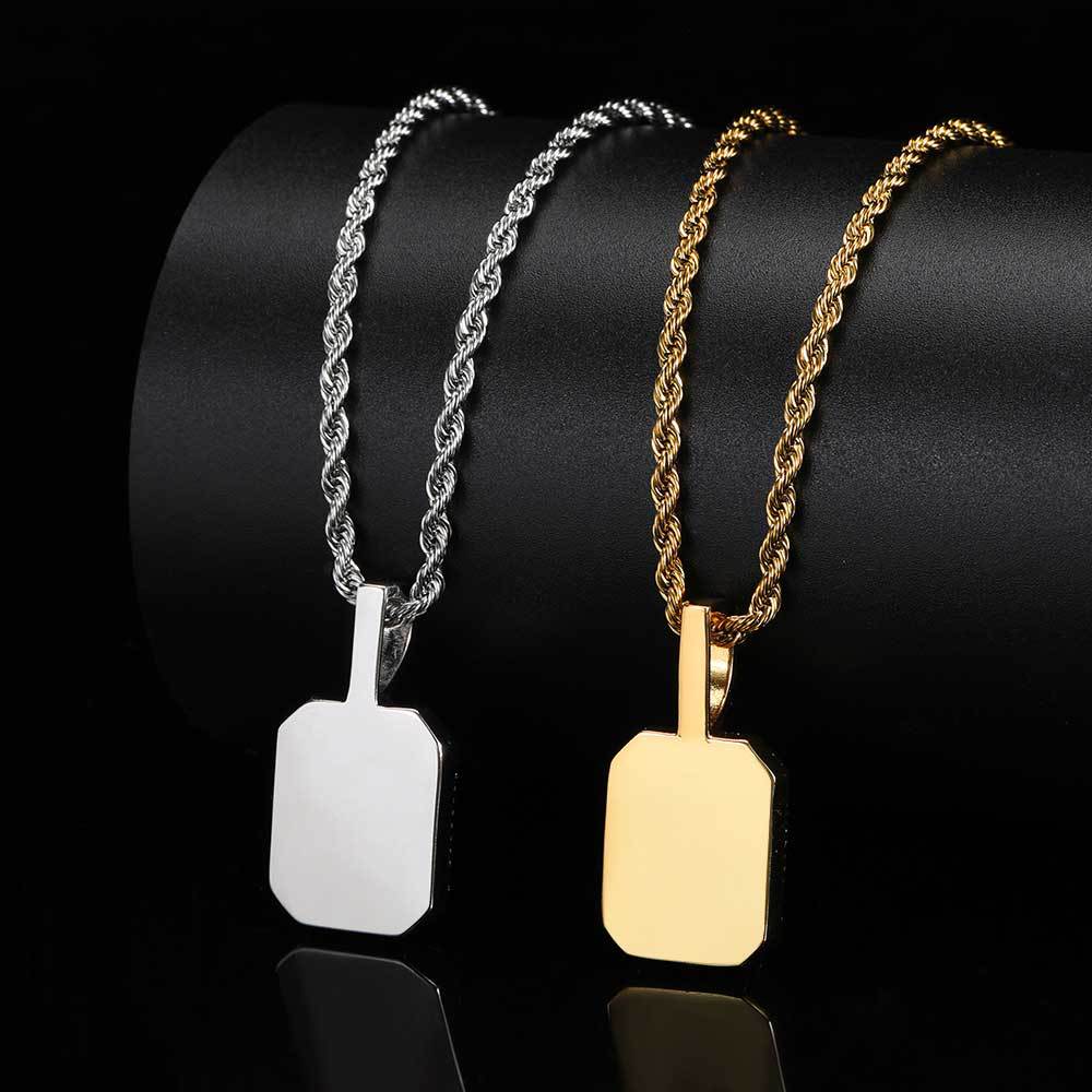 Fashion luxury explosions in Europe and America hip-hop jewelry square colored gems pendant necklace accessories trendy men's pendants delivered 