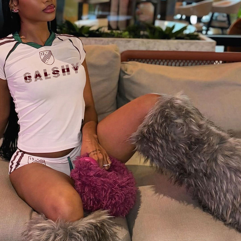 Summer Track 2 Piece Set Fashion Letter Printed Short Sleeve O-neck Tees+Bandage Slim Shorts Mujer Sporty Outfits