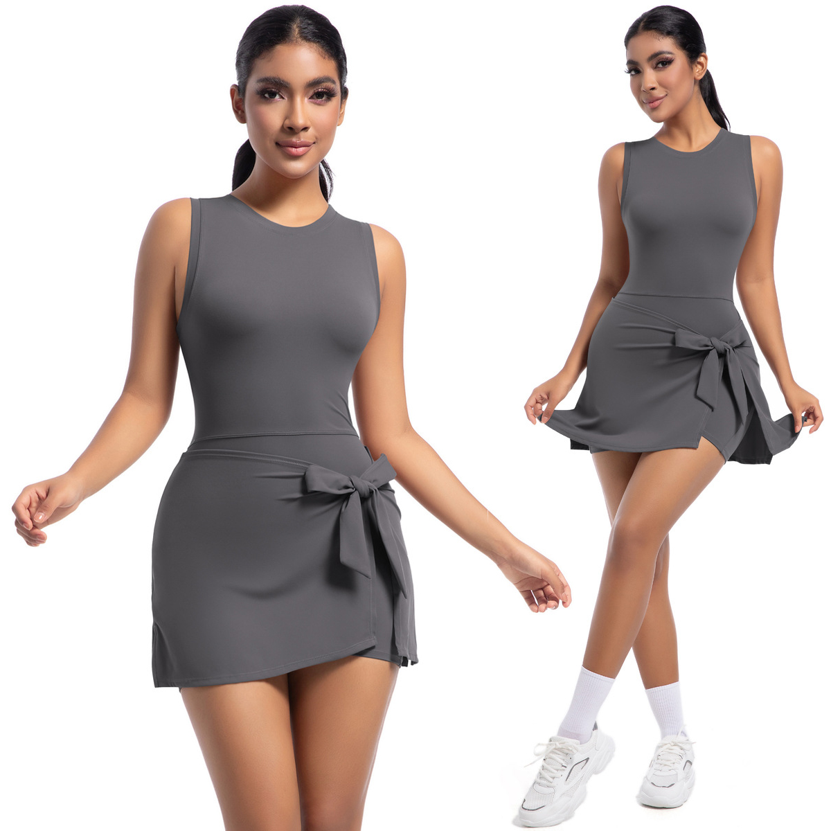 JJ-6672 New Arrival Women's Sportswear One Piece U Back Gym Tennis Dress High Stretchy Breathable Golf Skirt With Shorts