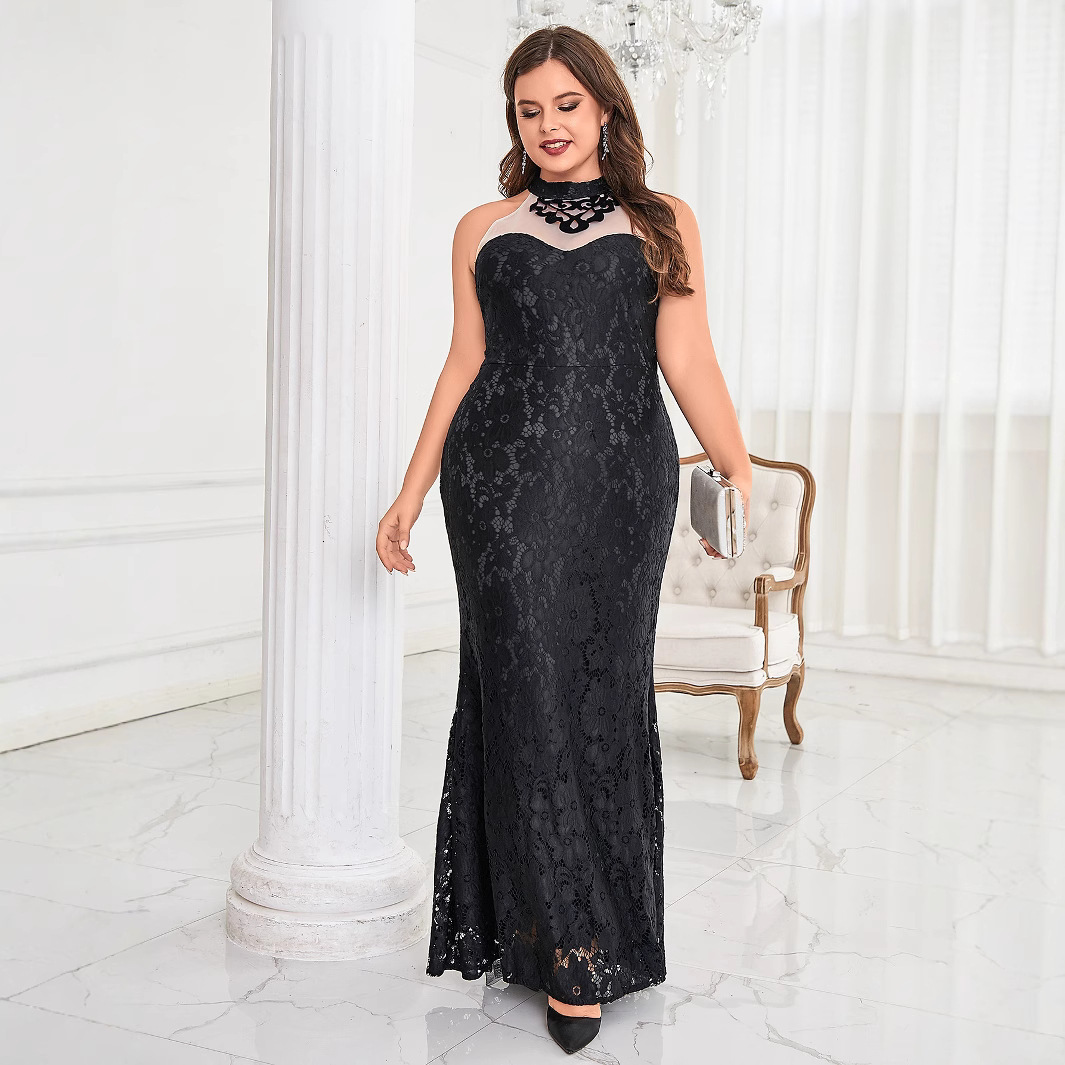 Womens summer clothing new Korean version fashionable temperament elegant slimming cheongsam style fish tail lace dress