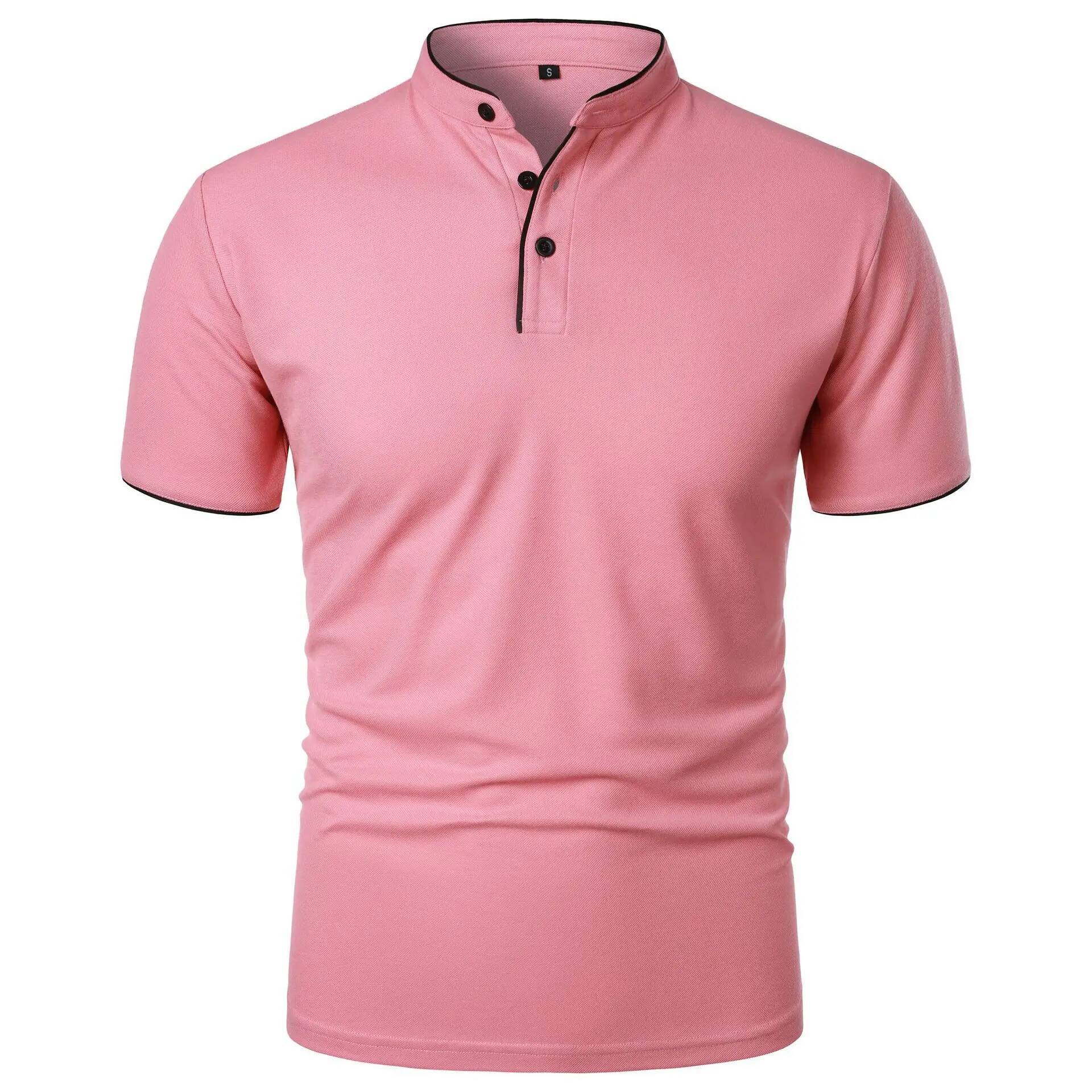 Summer Men's Short Sleeve Collar Tshirts New Solid Color Casual Polo Shirt Trendy Breathable Loose Basic Splice Top
