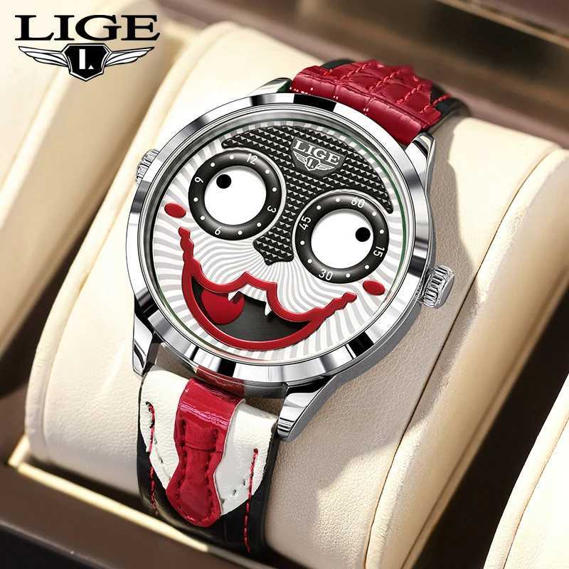 LIGE 2025 Creative Watches For Men Clown Fashion Quartz Wristwatches Waterproof Leather Strap Mens Watch Cool Joker Reloj Hombre M250526