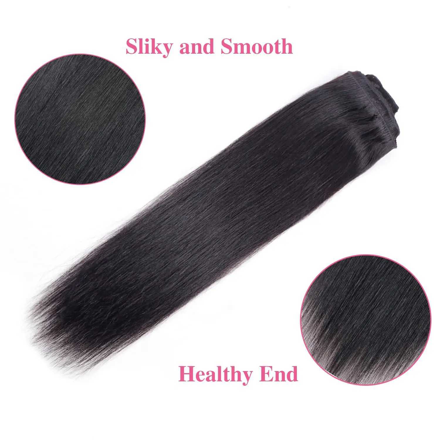 120G/8 Pieces Clip In Hair Extensions Human Hair Brazilian Straight Virgin 100% Human Hair Natural Black Color Clip In Remy Hair S25526