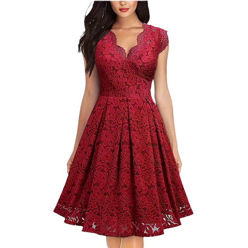 Hepburn style spring and summer new style V-neck elegant dress for women