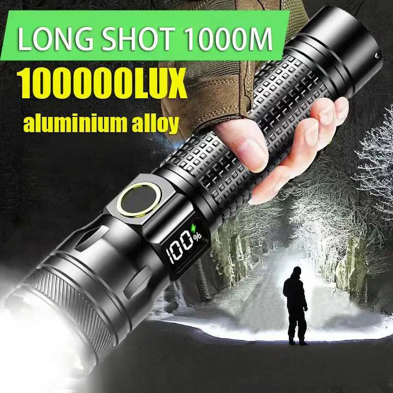 Aluminum Alloy Rechargeable LED Flashlight With Power Display High Power Torch Light Outdoor Waterproof Camping Lantern R250526