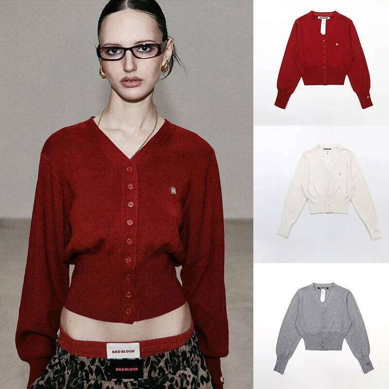 2025 Badblood American Spice Girls Knitted Cardigan Women Slim V-Neck Sweater Tops Tide