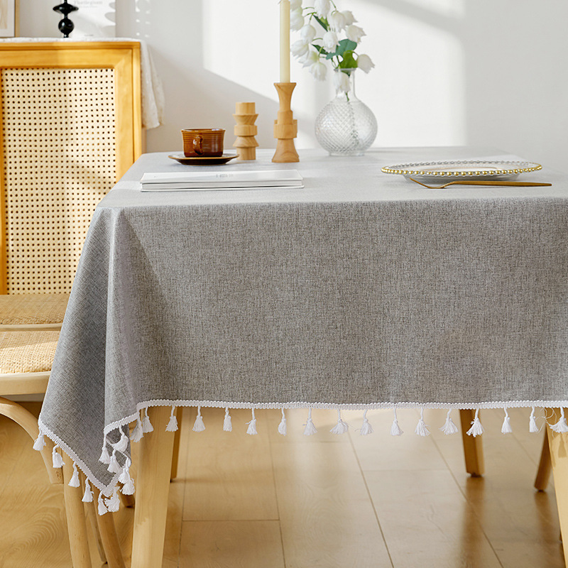 B371 tablecloth waterproof and oil-proof wash-free Nordic solid color imitation cotton and linen fabric rectangular light luxury high-end dining table
