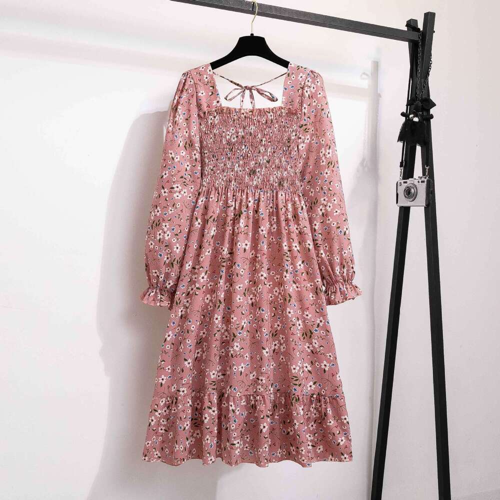Backless Sexy Dress French Style Bell Floral Women Long Sleeve Chiffon Maxi Dress With Unique Design For Tea Break Sexy Flowy Dresses