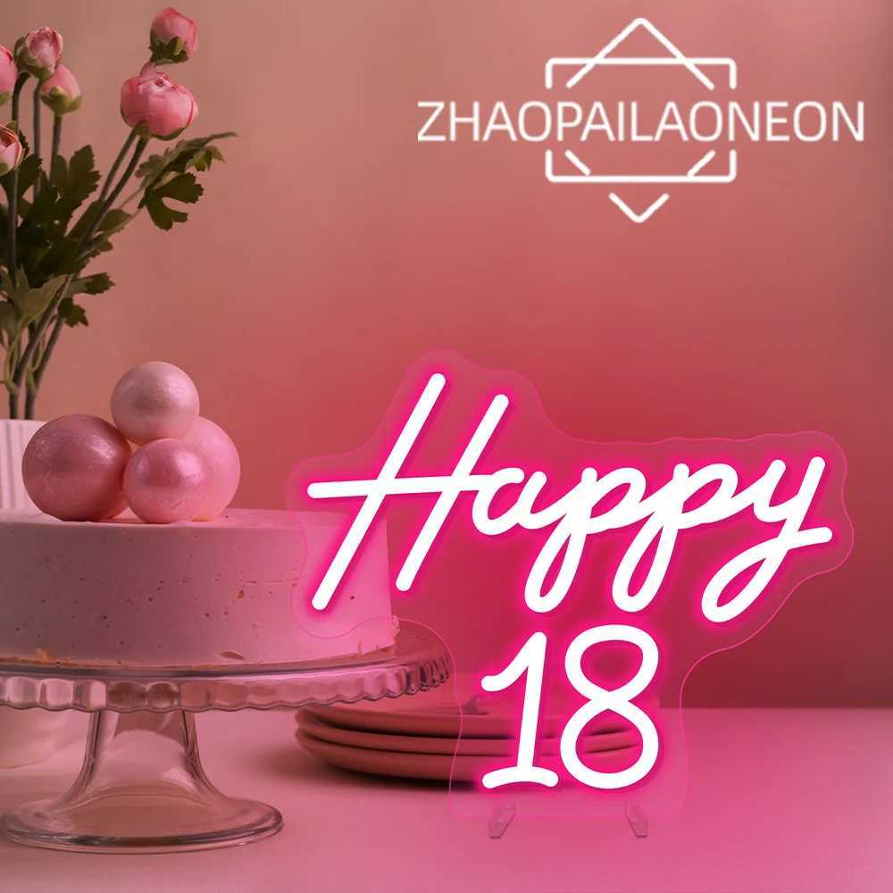Happy Birthday 18 Neon LED Sign Room Decor Gifts Neon Light Wall Art Decoration Party Custom Light Sign Celebrate LED Sign USB W250526