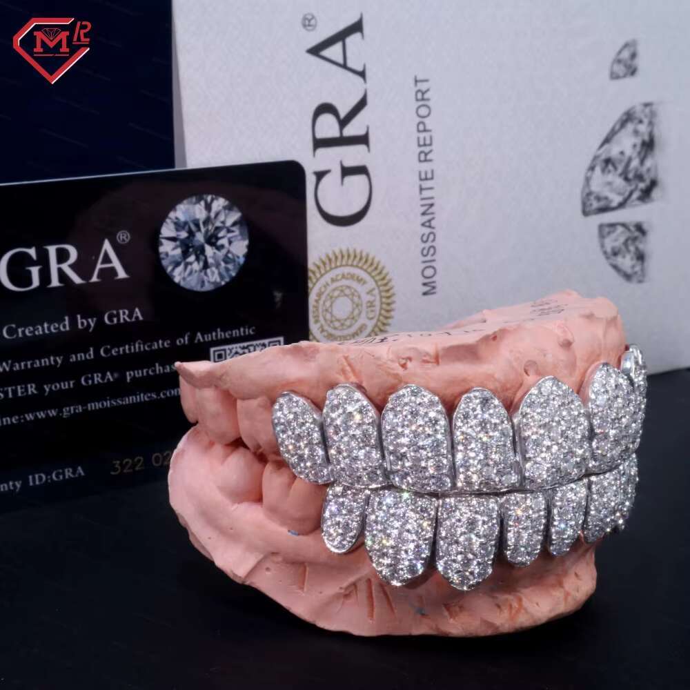 Master Rocks Custom 10k 14k 18k Gold Plated Silver Teeth Grillz Iced Out Moissanite Diamond Grills Teeth Grillz