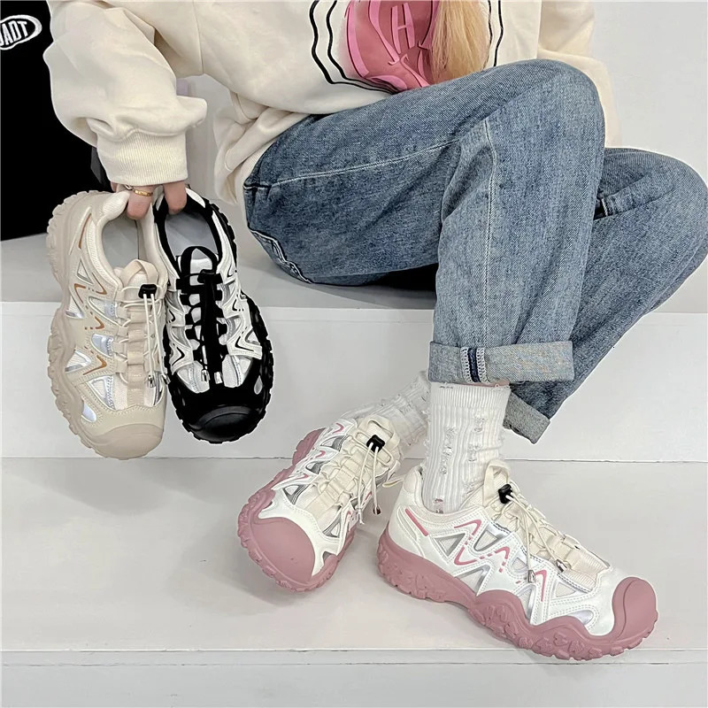 Womens Mesh Breathable Sports Shoes with Thick Soles Dads Shoe Student Height Increasing Running Outdoor Hiking Shoe 250526