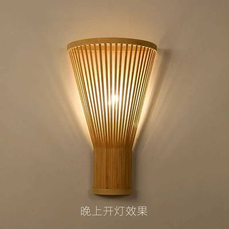 Classic Bamboo Wood Lustre Wall Sconce Lamp Ceiling Rattan Wicker Rustic Light Handmade Art Craft for Home Living Bedroom DecorXJ250526