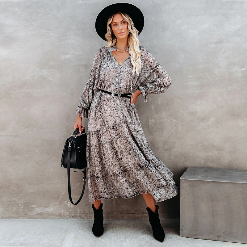New Womens Wear New Product V-Neck Long Sleeve Dress Loose Dotted Midlength Dress