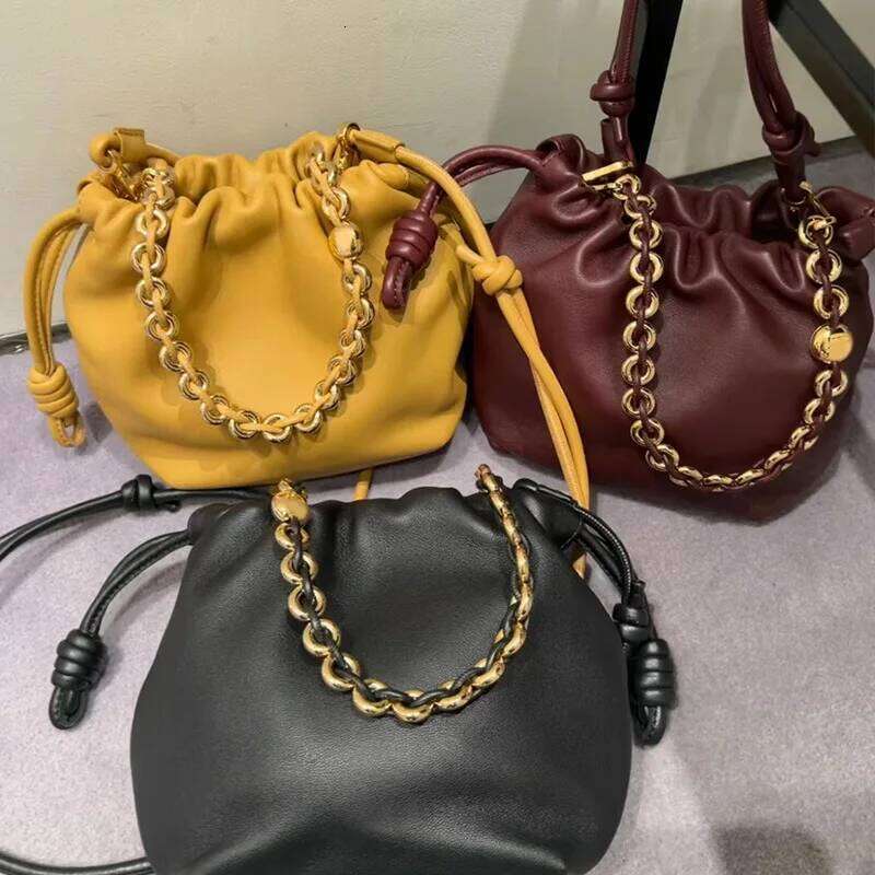 VIELINE New Women's Drawstring Cloud Blessing Hobos Real Leather One Shoulder Crossbody Casual Bucket Bag
