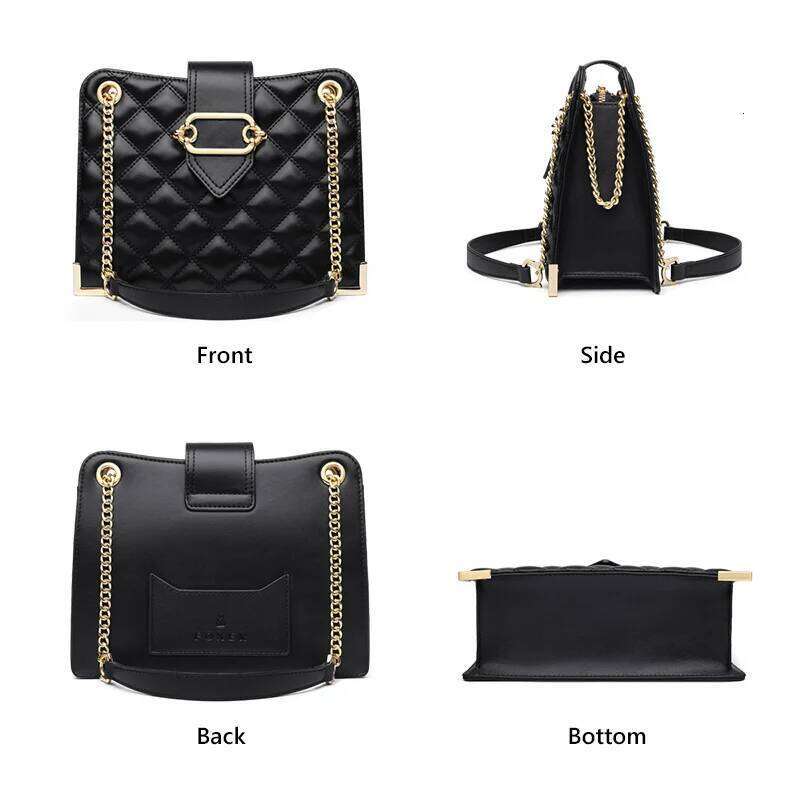 FOXER Women Leather Quilted Shoulder Handbag Lady Black Classic Chain Bag Girl Chrismas Valentine's Day Gift