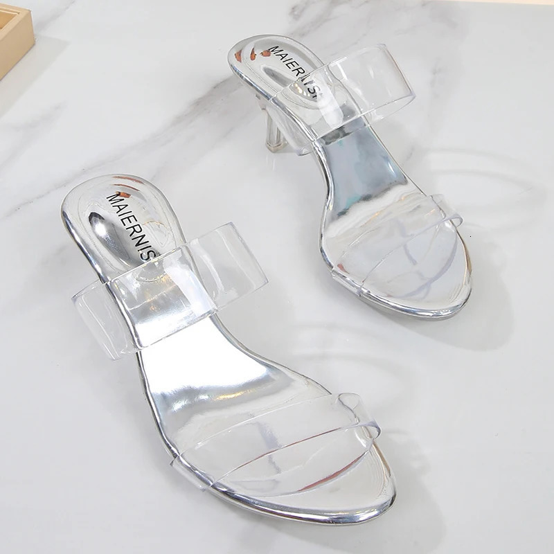 6CM sexy womens daily outdoor leisure shopping durable summer sandals transparent crystal highheeled 250526