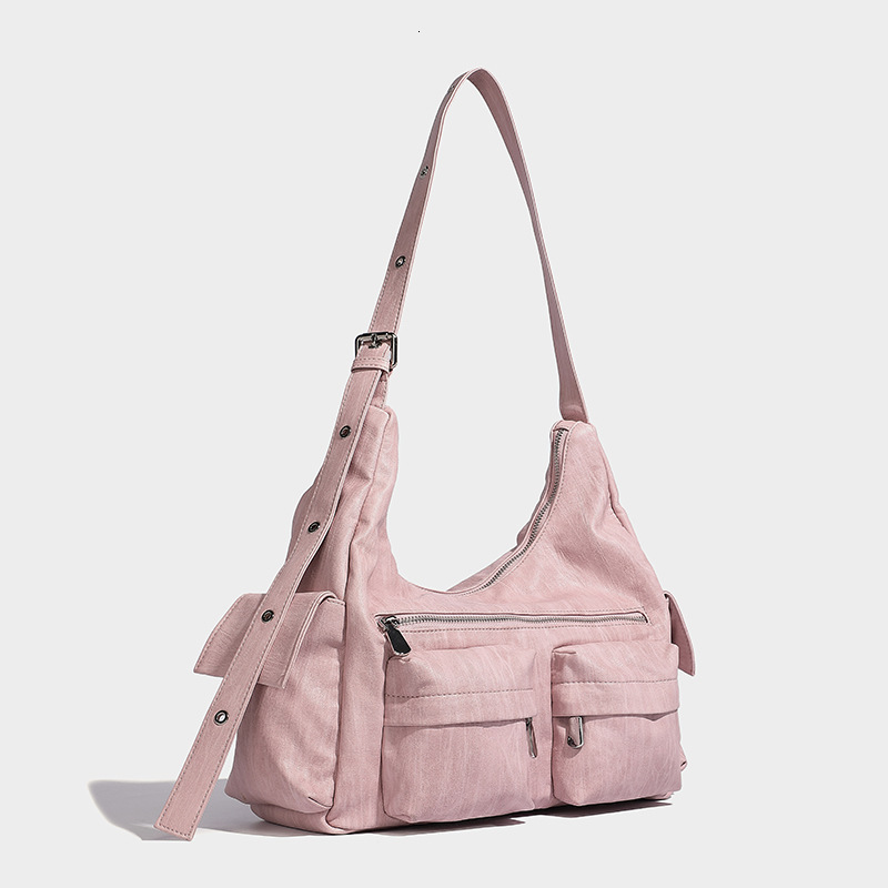 Korean Style Trendy Large Capacity Handbag Motorcycle Multi-Pocket Design Fashionable Single Shoulder Underarm Work Tote Bag