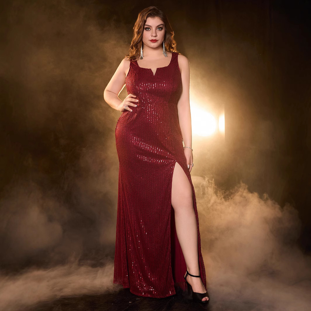 Sexy backless V-neck sequined dress for womens dance parties and evening gowns