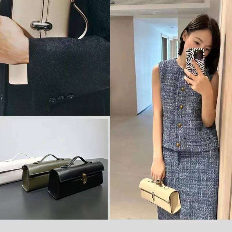 SAVETTE Brand Genuine Leather Tote Women's Simple Handbag Small Square Baguette Bags High Quality Savette Symmetry 27 Bag