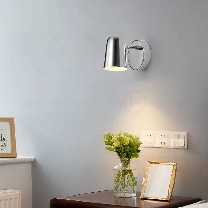 Modern bedroom bedside reading small wall lamp electroplated silver study living room childrens room adjustable angle wall lampXJ250526