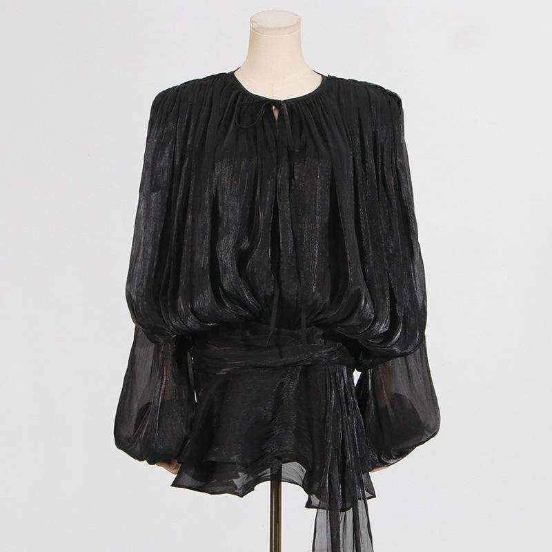 Backless Sexy Dress Spring New Lazy Style Mesh Puff Sleeve Short Dress With Pleated Ruffle Design For Women Sexy Flowy Dresses