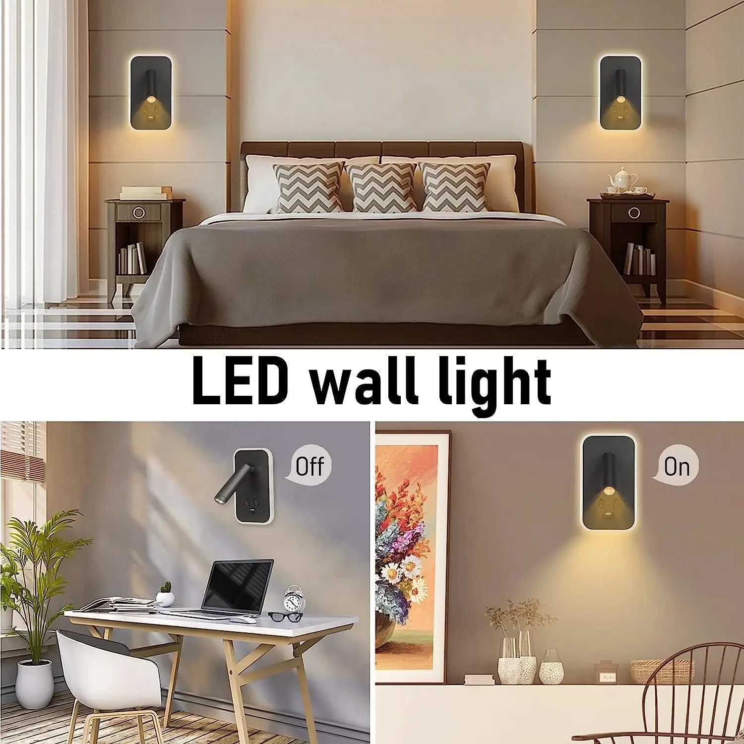LED Minimalist USB Charging Wall Lamp with Dual Control Switch Lamp Head Can Rotate 330 For Indoor Bedside Corridor LightingXJ250526