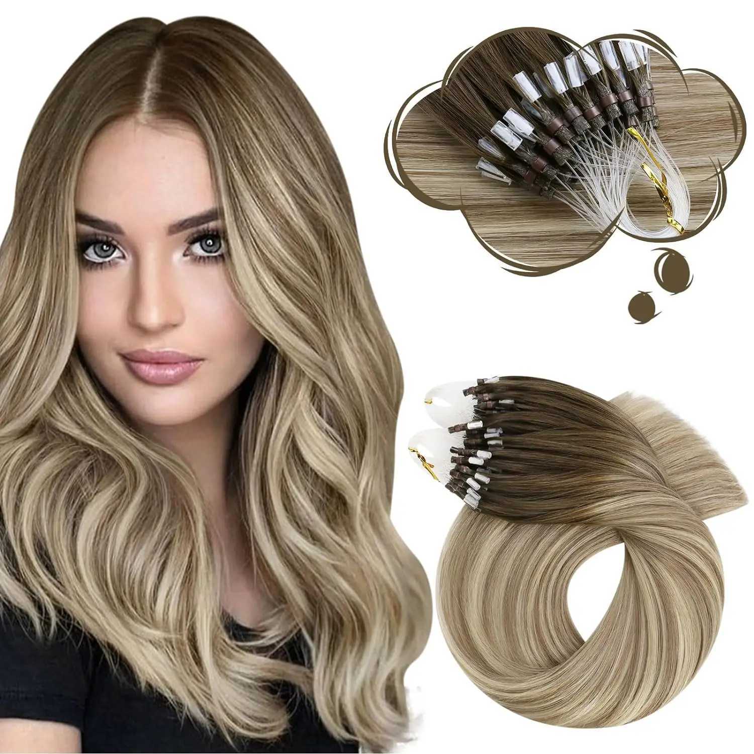 More Micro Link Hair Extensions Human Hair Danger 1G/1S Micro Loop Human Hair Extensions Ombre Microlink Hair Extensions S25526