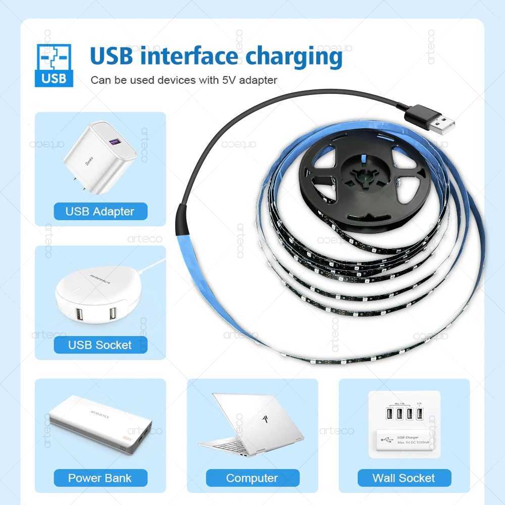 UV LED Lights Strip USB DC5V 2835 LED Diode Tape Ultraviolet UV Lamp Black Light For Glow Party Home Decor Money Detection Light W250526