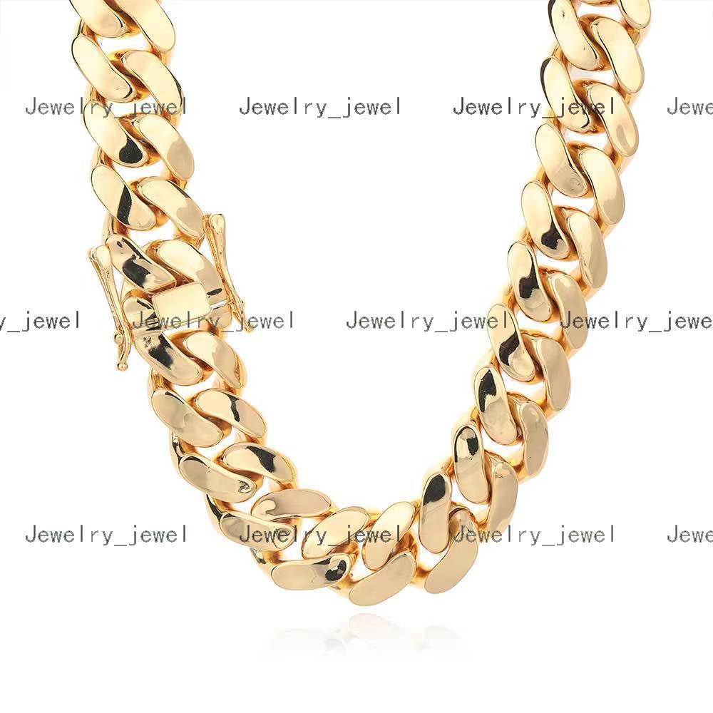 Cadenas Cubana Wholesale Hip Hop Jewelry Luxury 14K 18K 24K Gold Plated Choker Solid Miami Cuban Link Chain Necklace for Men