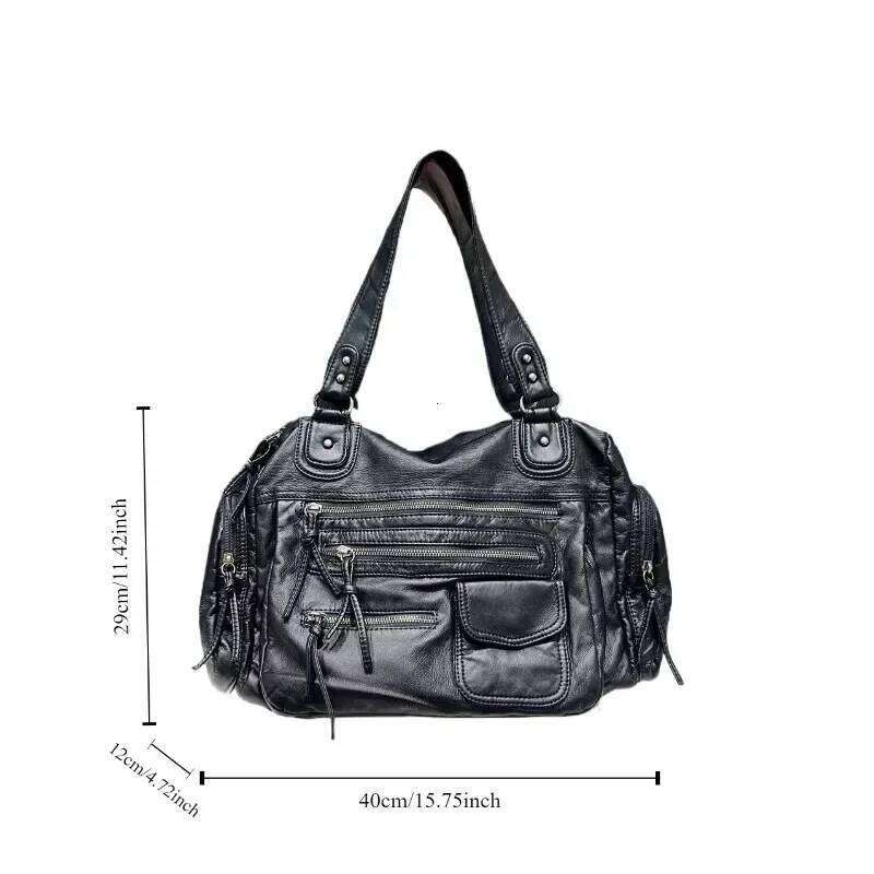 Women's Bags Designer Women's Fashion Y2k Hot Girl Motorcycle Bag Large Capacity Washed Distressed Shoulder Crossbody Handbag