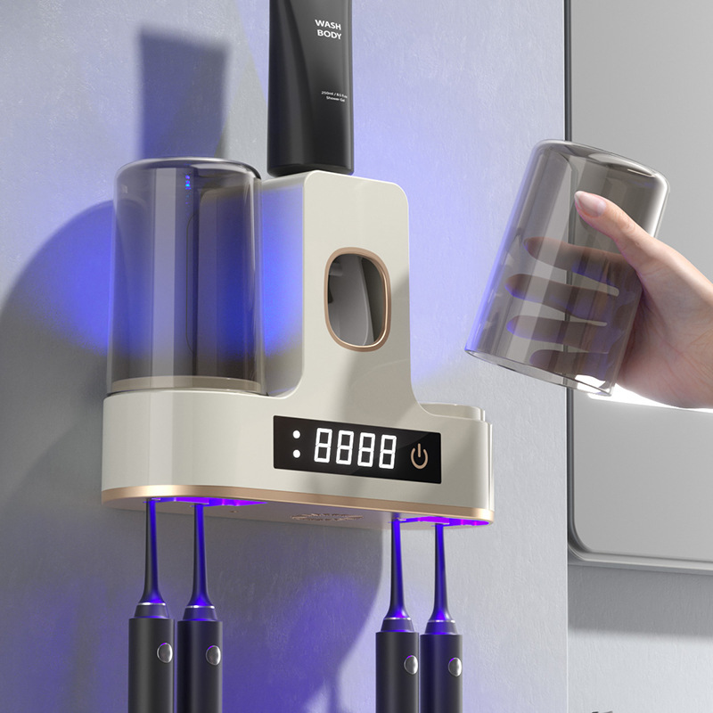 UV Toothbrush Sanitizer: Smart Tooth Cup Dryer, Punch - free Wall - mounted Storage Rack with Sterilization Function for Bathroom