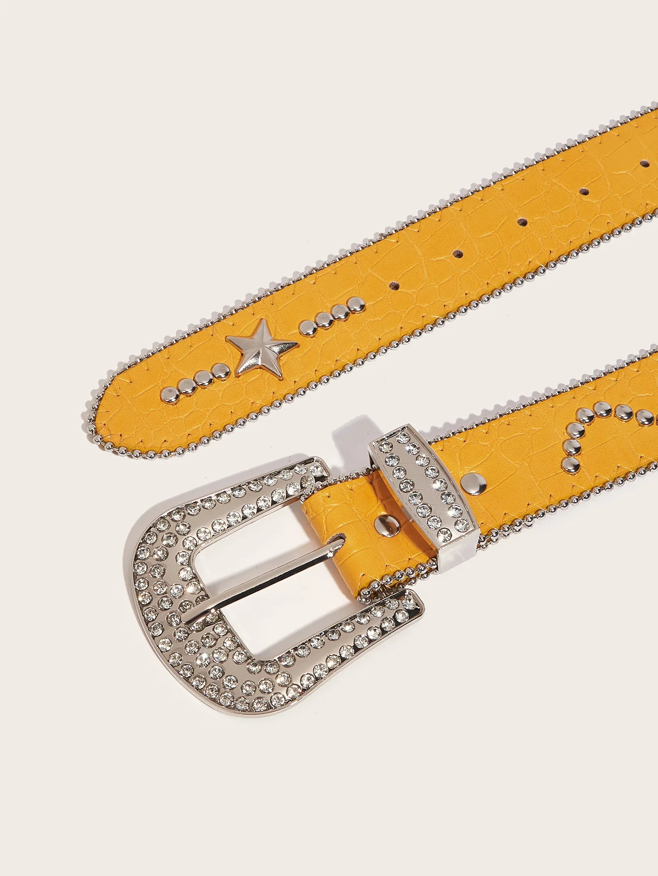 1pc Mens Yellow Punk Rock Y2K Style Star Rhinestone Studded Buckle Belt Versatile Accessory For Daily Wear With Jeans 250520