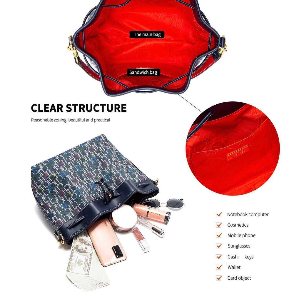 Fashionable New Large Capacity Women s Crossbody Retro Drawstring Letter Design Shoulder Bag bag